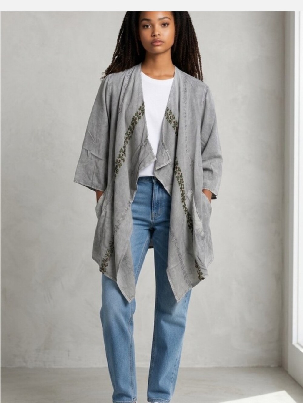 Young Threads Grey Cardigan With Floral Embroidery NWT